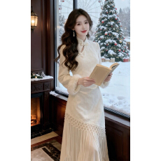 批发加绒加厚新中式国风立领改良旗袍高级感气质修身假两件连衣裙