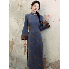 批发加绒加厚绝美新中式国风裙子<b class='q'>秋</b>冬2025新款旗袍改良年轻级感连衣裙