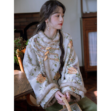 批发加绒加厚【松莺】复古绣花改良旗袍连衣裙新中式加绒外套女<b class='q'>秋</b>冬