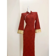 批发【东方美人】中国风中式日常复古显瘦气质中长款旗袍长袖