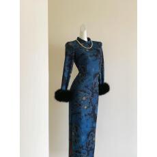 批发加绒加厚兰陵王3.0国风复古新中式秋冬提花改良旗袍妩媚长裙