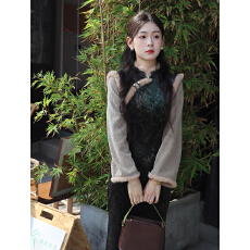 批发加绒加厚新中式旗袍2025新款冬季假两件冬装民国风<b class='q'>优雅</b>女保暖