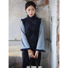 批发加绒加厚蓝色冬装旗袍2025新款新中式蓝色气质<b class='q'>优雅</b>复古女保暖