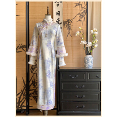 批发加绒加厚【暮枝南下】新中式改良旗袍倒大袖修身气质清冷感连衣裙