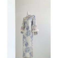 批发加绒加厚【紫薇】旗袍2025新款秋冬中式改良长袖连衣裙长款连衣裙