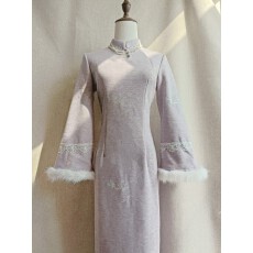 批发加绒加厚国风紫色高级感水滴领绣花旗袍气质高端年轻2025复古日常