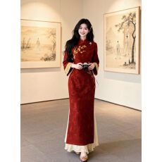 批发加绒加厚新中式国风改良旗袍连衣裙复古绝美开叉修身包臀长裙2026