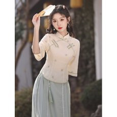 批发改良旗袍套装茶艺服中国风<b class='q'>汉服</b>文艺学生新中式连衣裙<b class='q'>唐装</b>长款刺绣