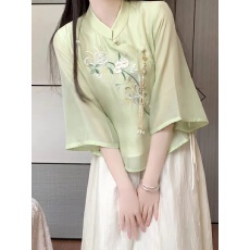 批发2026年中国风新中式新款文艺民国清新<b class='q'>唐装</b>两件套刺绣改良<b class='q'>汉服</b>套装