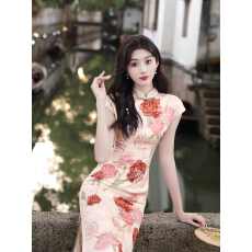 批发新中式花色气质复古修身绝美旗袍日常可穿年轻高端连衣裙优雅女士