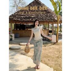 批发水巷生香新中式缎面上衣女<b class='q'>春</b>季清冷感套装裙植绒半身裙两件套