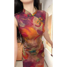 批发渐变印花<b class='q'>旗袍</b>九火琉璃彩色<b class='q'>旗袍</b>显瘦修身新中式夏季<b class='q'>新款</b>连衣裙