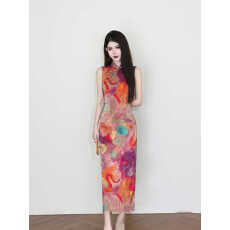 批发2026年【流焰】新中式无袖连衣裙小众设计感晕染气质百搭旗袍裙子