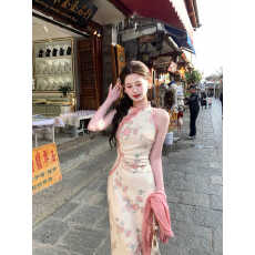 批发【桃花醉】新中式复古改良旗袍女温柔设计感无袖<b class='q'>连衣裙</b>