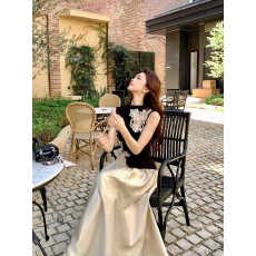 批发新中式无袖内搭针织背心蕾丝拼接亲肤上衣高腰半身裙<b class='q'>春</b>两件套