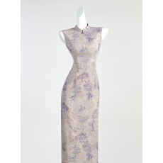 批发紫色新中式中国风改良旗袍裙2026年<b class='q'>春</b>夏款新款优雅气质显瘦连衣裙