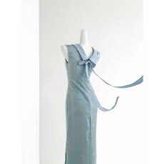 批发【入梦】法式蓝色连衣裙高级蝴蝶结无袖爆款出片<b class='q'>优雅</b>知性气质长裙