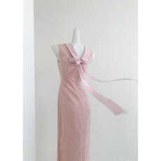 批发【粉色小鹿】法式复古连衣<b class='q'>裙</b>无袖<b class='q'>修身</b>长<b class='q'>裙</b><b class='q'>粉色</b>蝴蝶结出片温柔