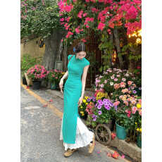 批发凌茜恣禾碧城春曲新中式冰丝皱改良旗袍女春夏明媚漂亮连衣裙