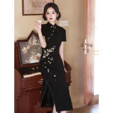 批发黑色旗袍<b class='q'>女</b>新中式改良年轻款气质优雅日常显瘦<b class='q'>连衣裙</b>2026新款夏季