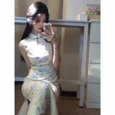 批发新中式绝美旗袍改良年轻款少<b class='q'>女</b>高级感日常可穿素雅碎花刺绣<b class='q'>连衣裙</b>