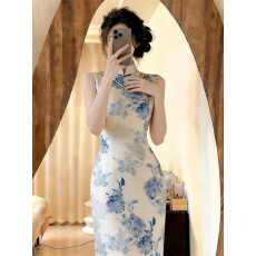 批发【青岚】无袖设计旗袍新中式改良<b class='q'>复古</b>清冷连衣裙淡人穿搭气质修身