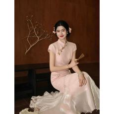 批发玉簪记新中式蝴蝶流苏假两件旗袍女<b class='q'>春</b>夏刺绣针织连衣裙