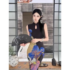 批发2026年【繁花叠韵】新中式国风改良旗袍花卉撞色百搭旗袍连衣裙女