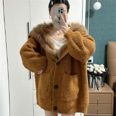 批发小柯家 慵懒迷人 韩系海军领真<b class='q'>狐狸毛</b>皮草外套女针织开衫毛毛大衣