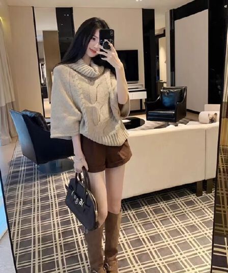 한 부서 분위기 센스 착용 가져 가라. 꽈배기 말뚝 더미 터틀넥 스웨터 여자 가을 겨울 느긋한 바람 고급 센스 배트윙 소매 니트 스웨터