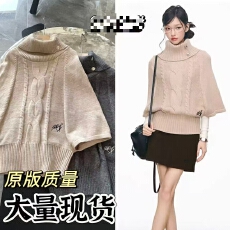 批发麻花针织套头斗篷羊毛毛衣女秋冬宽松高领打底针织衫女