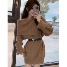 批发法式高级感气质<b class='q'>名媛</b>打底毛衣裙女秋季新款小个子露肩针织<b class='q'>连衣裙</b>