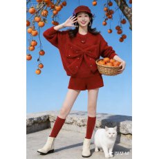 批发颖子定制珍妮童话冬季氛围感蝴蝶结钉珠毛衣女时尚宽松毛衣套装