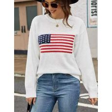 批发亚马逊<b class='q'>欧美</b>跨境秋冬速卖通新款宽松圆领国旗图案大码百搭针织毛衣