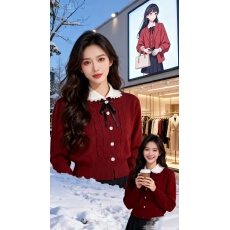 批发法式娃娃领长袖<b class='q'>针织衫</b>女秋冬款名媛小香蝴蝶结毛衣别致<b class='q'>镂空</b>短外套