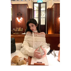 批发温柔风圣诞穿搭<b class='q'>一字肩</b>毛衣女秋冬软糯加厚马海毛<b class='q'>上衣</b>新年跨年穿搭