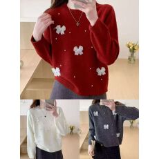 批发新款重工钉珠立体蝴蝶结圆领外穿内搭<b class='q'>百搭</b>洋气时尚毛衣针织打底衫