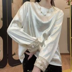 批发今年流行漂亮小衫新中式国风改良唐装醋酸拼接内搭打底<b class='q'>衬衫女</b>春秋