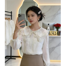 批发法式重工蕾丝打底衫女2026春秋新款别致上衣宽松<b class='q'>娃娃领</b>复古<b class='q'>衬衫</b>