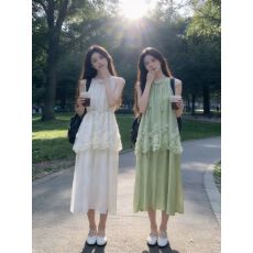 批发<b class='q'>田园</b>清新浪漫度假风假两件<b class='q'>连衣裙</b>(配腰绳)夏季新款舒适休闲长裙