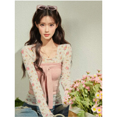 批发2026韩版纯欲风圆领长袖<b class='q'>T</b><b class='q'>恤</b>女修身显瘦打底衫