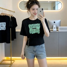 批发螺纹棉别致<b class='q'>圆领</b>印花短袖<b class='q'>T</b><b class='q'>恤</b>女2026夏季新款时尚法式洋气减龄上衣