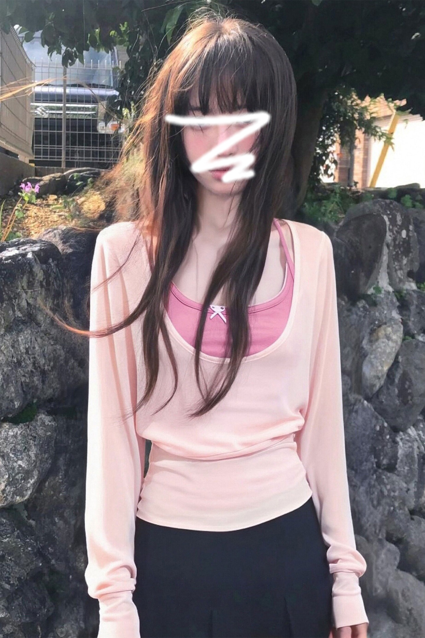핑크색 Tulle 자외선 차단 블라우스 여성 여름 얇은 스타일 마이크로 ~을 통해 몸매 가꾸기 허리 수축 핫걸 긴팔 티셔츠 디자인 센스 맨위