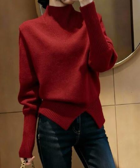 가을 겨울 여성 스웨터 반하이넥 루즈핏 풀오버 2026 년 단색 다용도 니트 맨위 여성