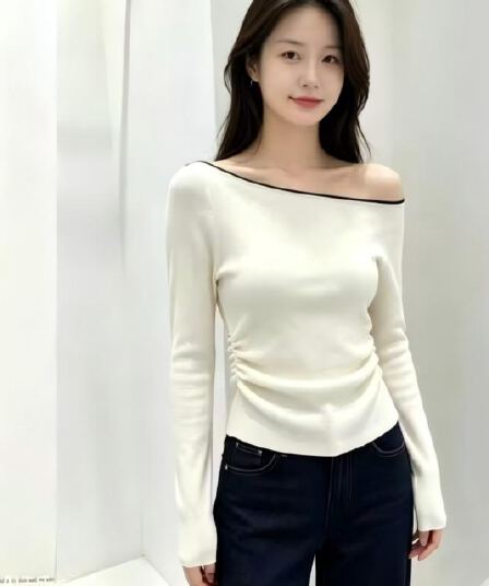 4 가지 색상 오프숄더 오프숄더 길다 소매 위버 가을 디자인 센스 작은 대중 몸매 가꾸기 타이트 핫걸 맨위