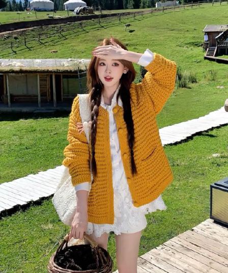 2026 년 가을 겨울 새로운 한 부서 부드러운 센스 센 부서 느긋한 바람 스웨터 여자