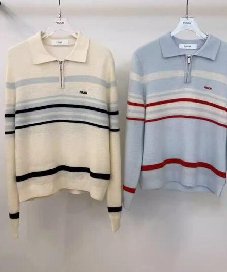 가을 겨울 한 부서 레트로 연령 감소 스트라이프 배색 POLO 칼라 스웨터 느슨함 센스 다용도 부드러운 찹쌀 니트 맨위