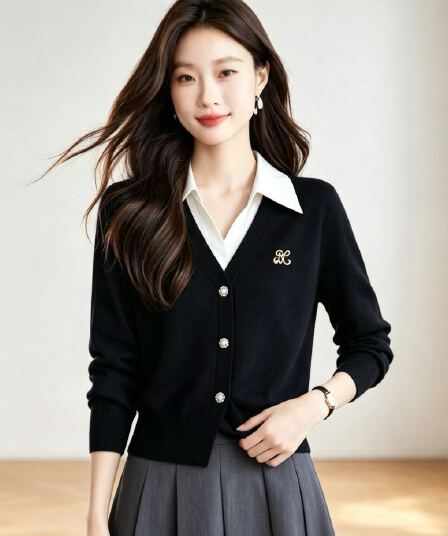 있음 가을 새로운 디자인 센스 다용도 폴로 칼라 니트 페이크 레이어드 맨위