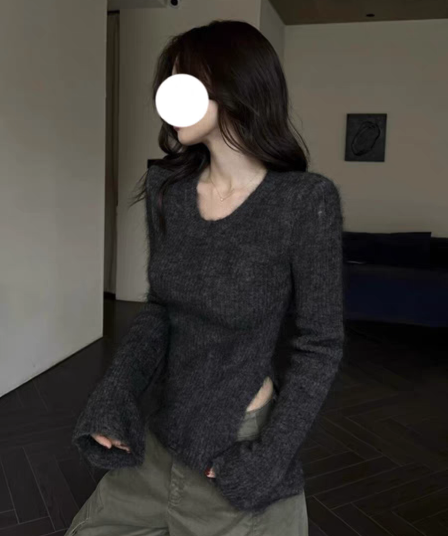 한국 스타일 단색 불규칙 측면 트임 디스플레이 몸 가을 겨울 니트 맨위 타이트 프로 피부 인사이드 가져 가라. 만나는 니트 스웨터