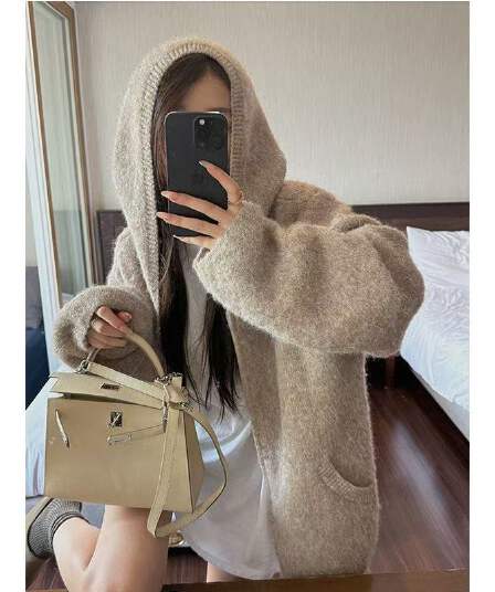 here yaya shop 오트밀 달콤한 차 플러시 플러시 따뜻한 센스 느긋한 부담하지 마세요. 센스 지퍼 후드 스웨터